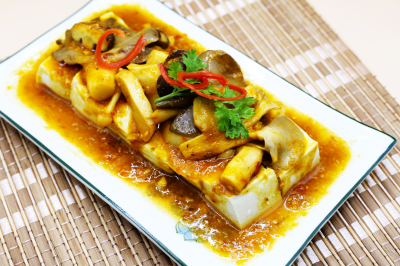 Đậu Hủ Xốt Nấm - Tofu topped mushroom sauce